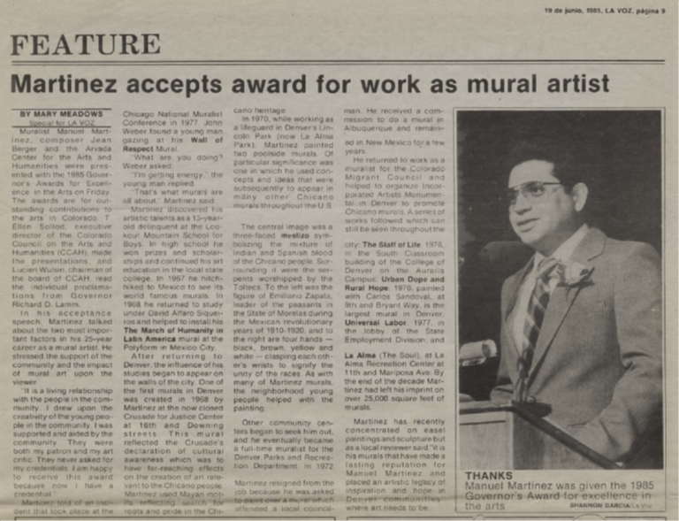 Martinez accepts award for work as mural artist